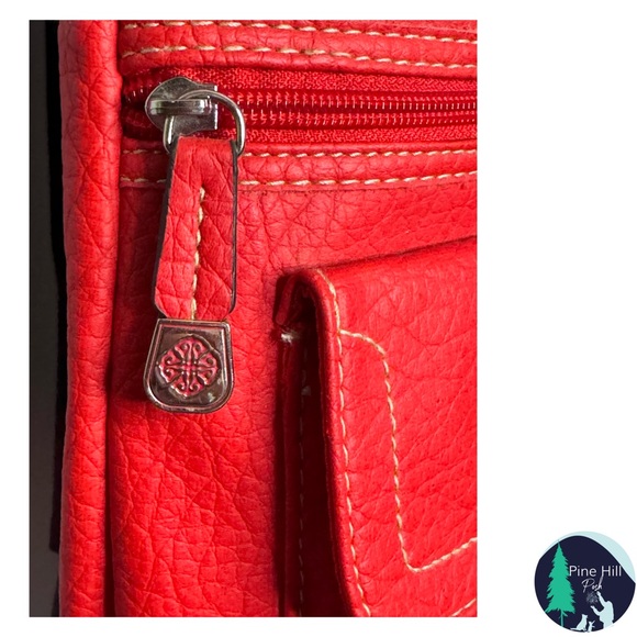 SOLD Treviso Red Faux Leather Crossbody Shoulder Bag Pebbled Adjustable Strap - Picture 4 of 15